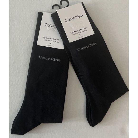 Calvin Klein BLACK Men's 2-Pairs Fine Egyptian Cotton Crew Socks - Picture 1 of 7